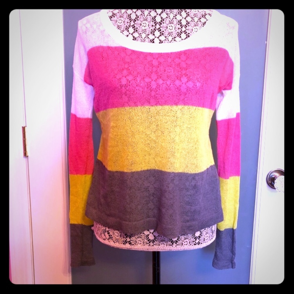 Kensie Colorful Stripe Sheer Knit Sweater